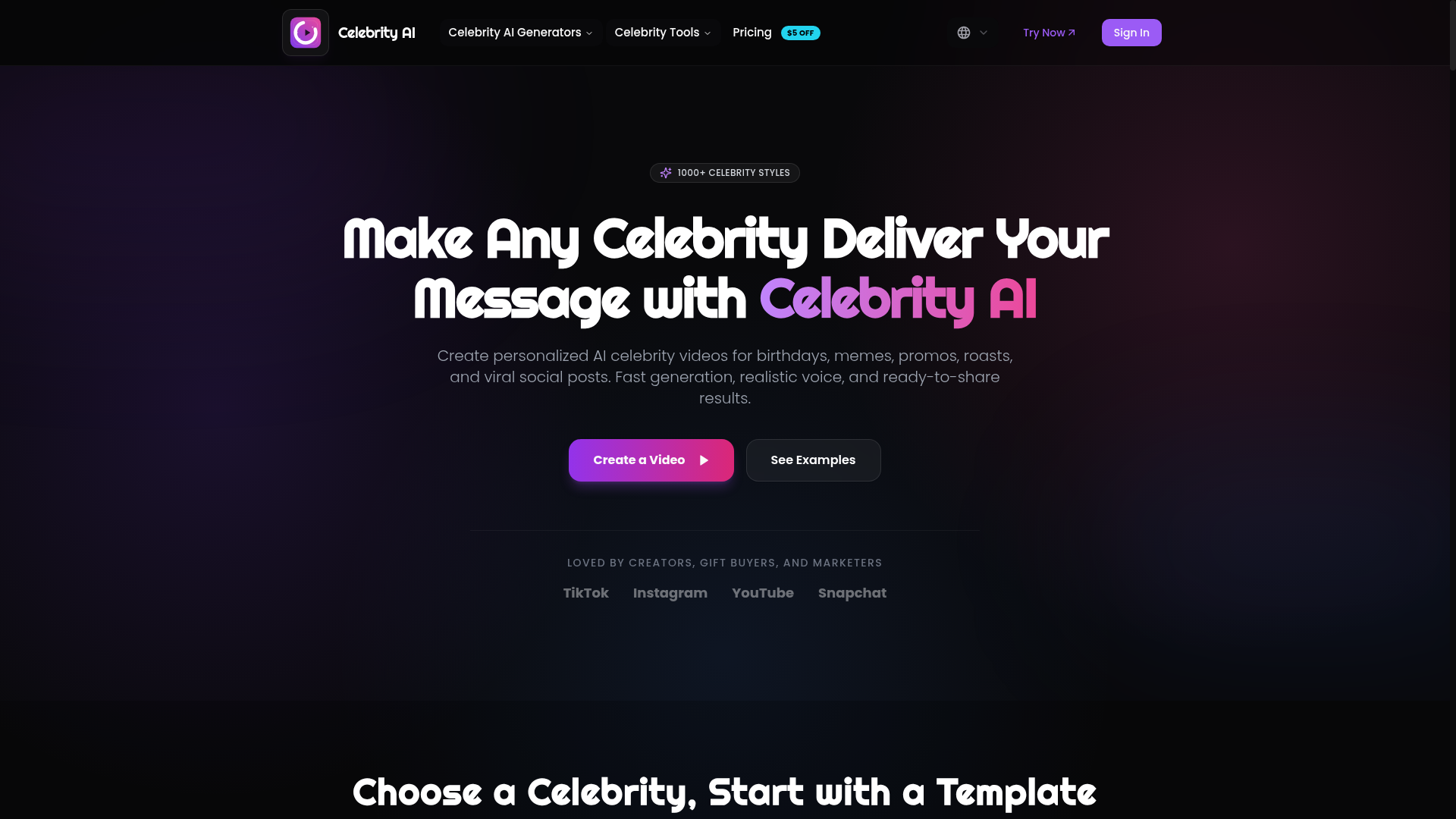 CelebrityAI.club website screenshot