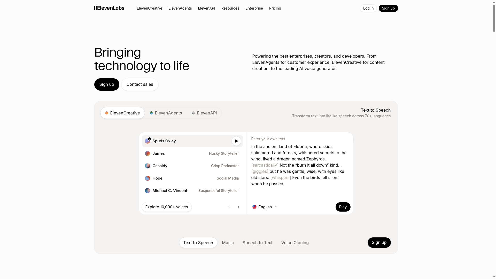 ElevenLabs website screenshot