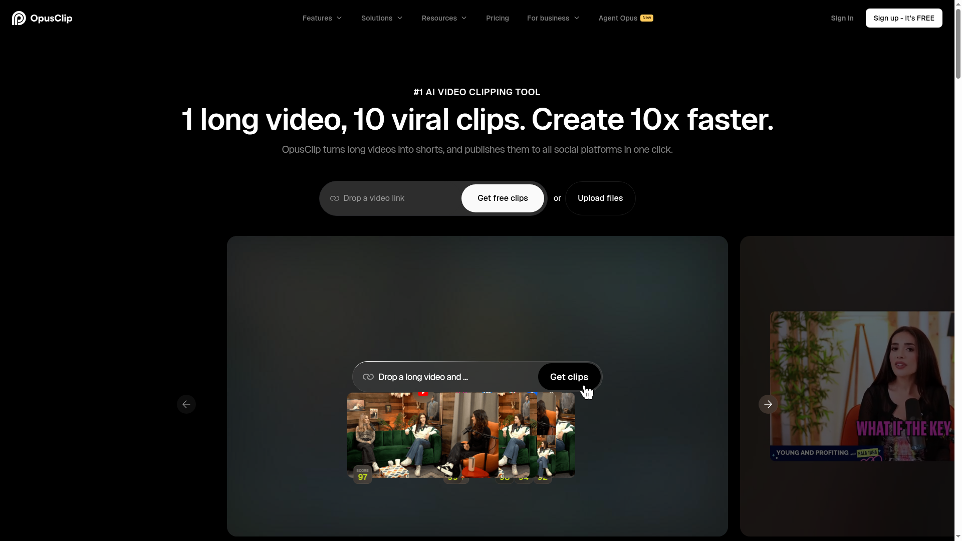 Opus Clip website screenshot