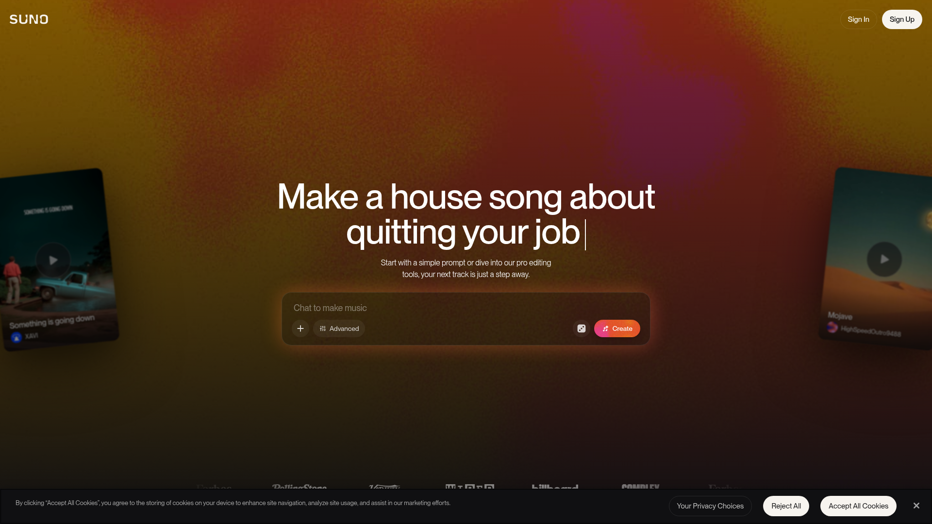 Suno website screenshot