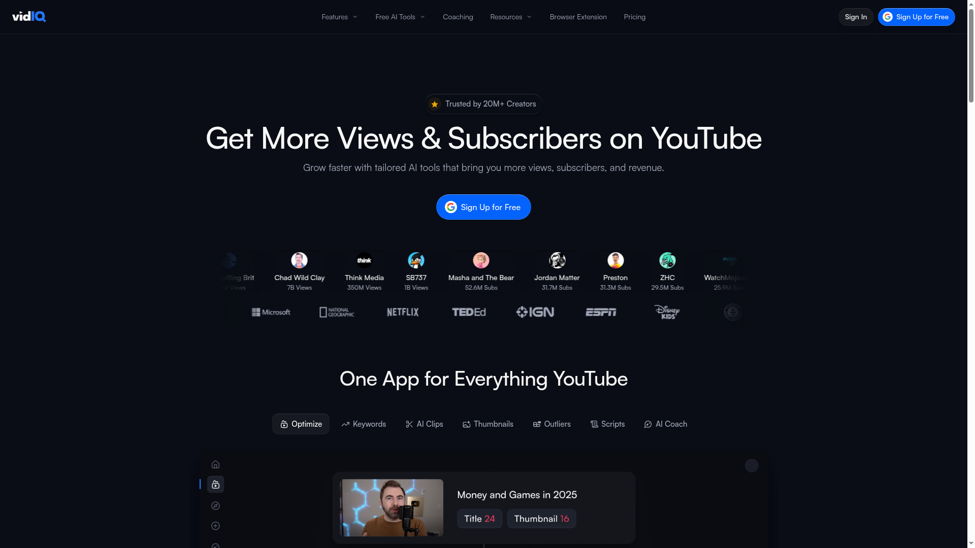 VidIQ website screenshot
