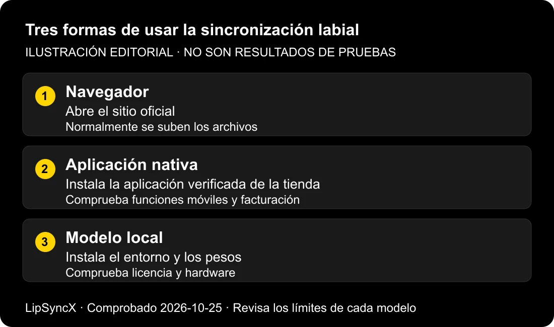 Comparación ilustrativa del navegador, las aplicaciones nativas opcionales y un modelo instalado localmente