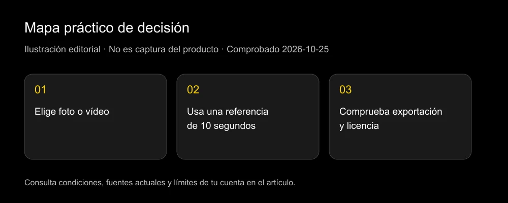 Mapa: definir la entrada, probar un clip corto y comprobar las condiciones de exportación