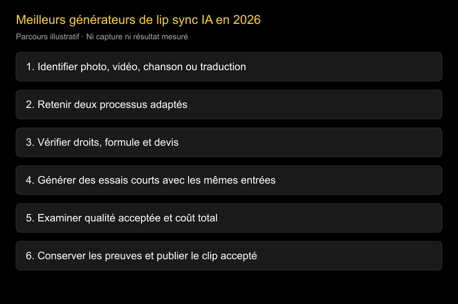 Parcours illustratif pour choisir un processus de lip sync ; il ne s’agit pas d’un résultat de test