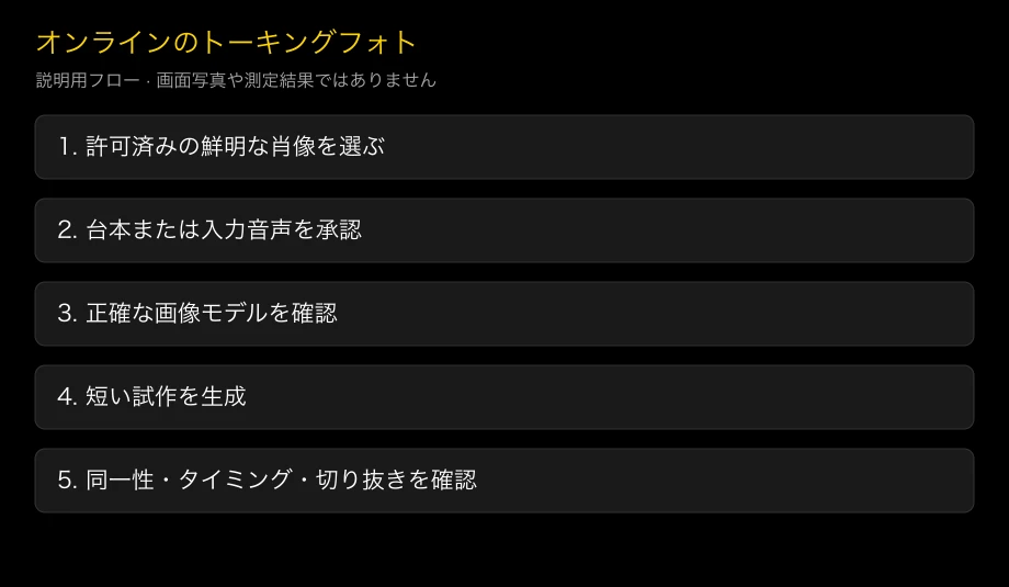 許可済み肖像から確認済み動画への説明図。製品画面や測定結果ではありません