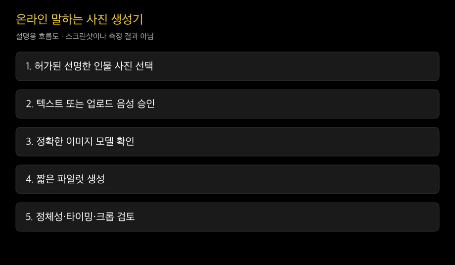 허가된 사진에서 검토된 말하는 영상까지의 설명도. 제품 화면이나 측정 결과가 아님