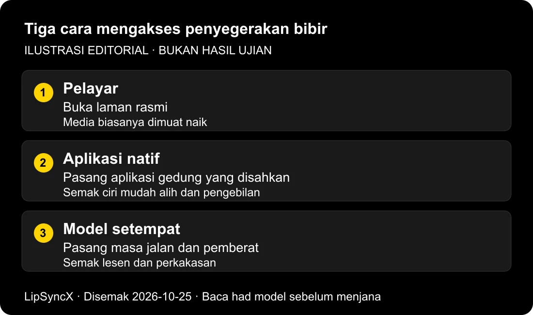 Perbandingan ilustrasi akses pelayar, aplikasi natif pilihan dan model yang dipasang secara setempat