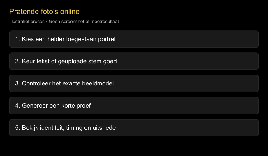Illustratieve route van toegestaan portret naar gecontroleerde video; geen interface of gemeten resultaat