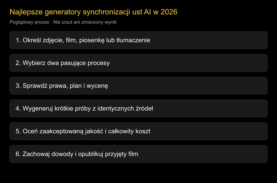 Poglądowa ścieżka wyboru procesu synchronizacji ust; nie jest wynikiem testów