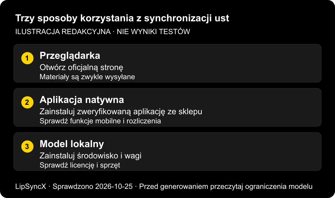 Poglądowe porównanie przeglądarki, opcjonalnych aplikacji natywnych i lokalnego modelu