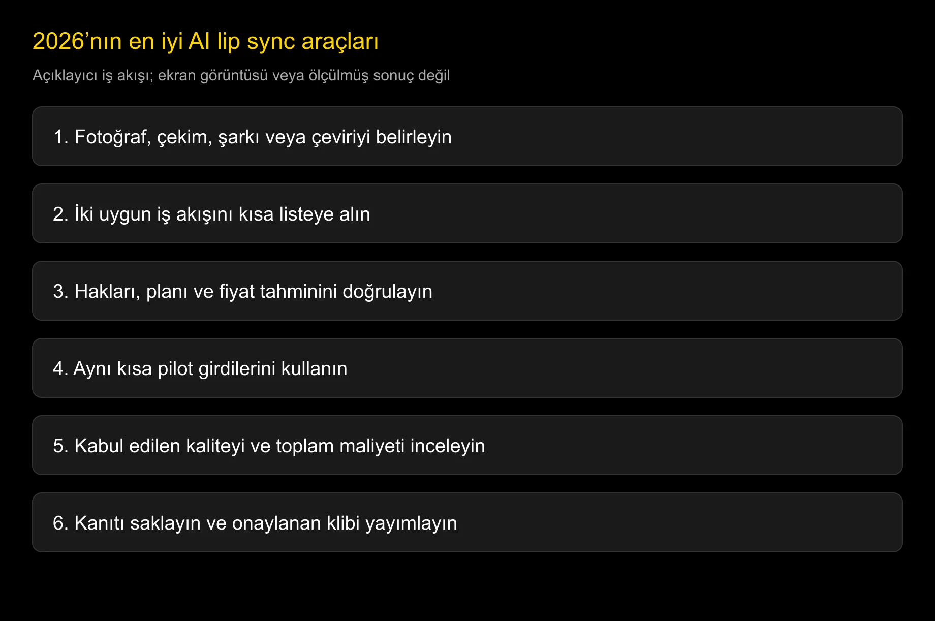 Lip sync iş akışı seçimi için açıklayıcı rota; kıyaslama sonucu değildir