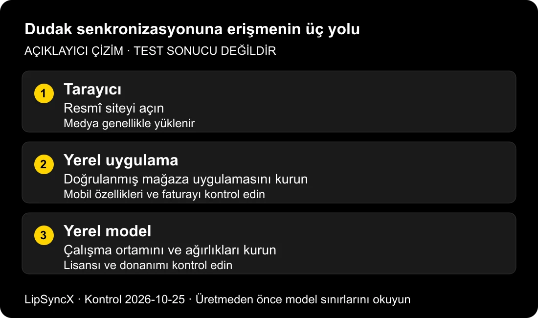 Tarayıcı, isteğe bağlı yerel uygulamalar ve bilgisayara kurulan modeli karşılaştıran açıklayıcı görsel
