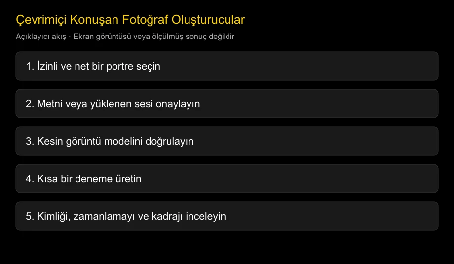 İzinli bir portreden incelenmiş konuşan videoya açıklayıcı yol; ürün arayüzü veya ölçülmüş sonuç gösterilmez