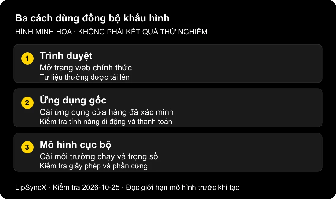 Minh họa so sánh trình duyệt, ứng dụng gốc tùy chọn và mô hình cài cục bộ