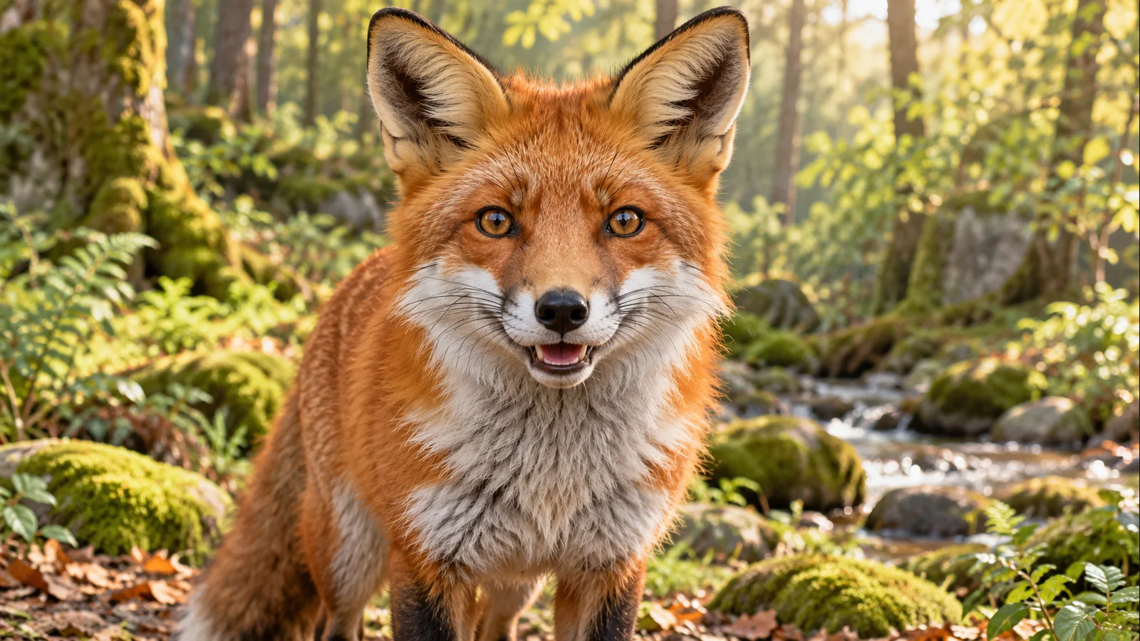 Original red fox illustration used as the educational video input; the muzzle is fully visible
