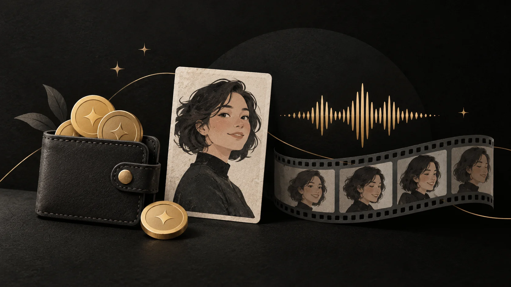 소액 선불 크레딧 잔액과 인물 사진, 음성 파형으로 결제 방식을 설명하는 일러스트. 실제 청구 화면 캡처가 아닙니다